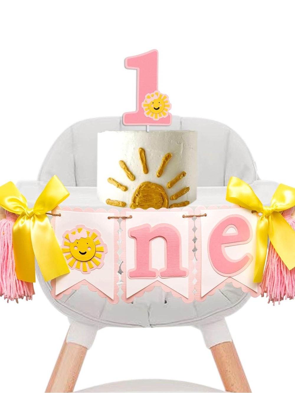 First Birthday Pink & Yellow Highchair Banner Decoration